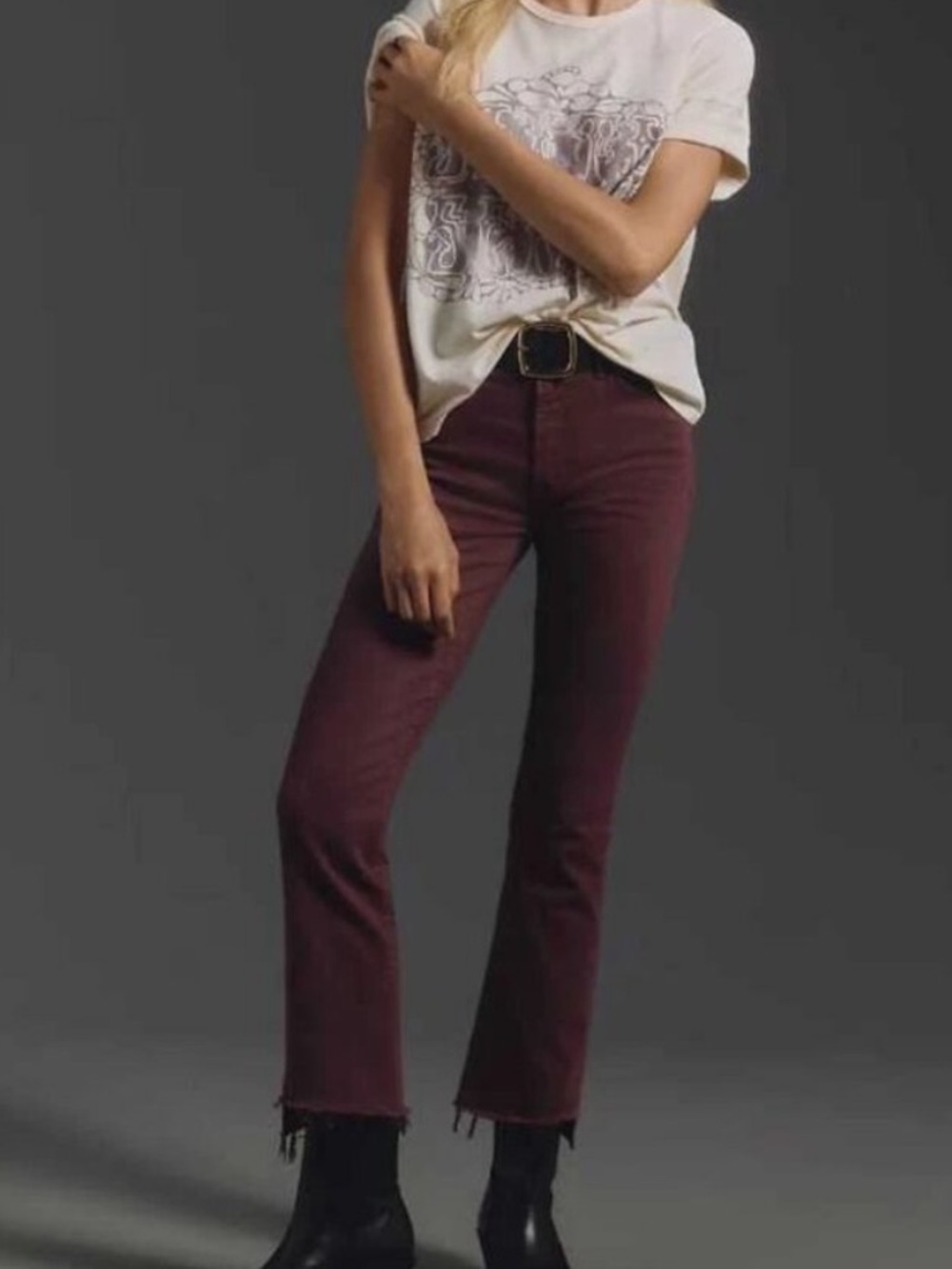 Mother denim jeans insider crop step fray in mauve wine size 28